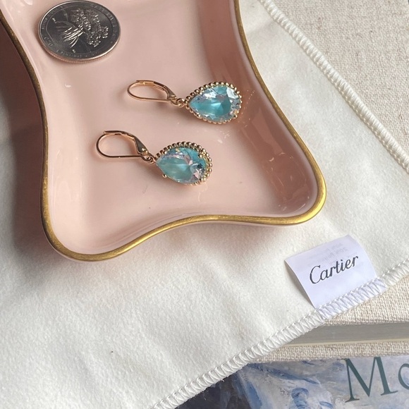 SOLID brass dangle crystal earrings - Picture 7 of 14